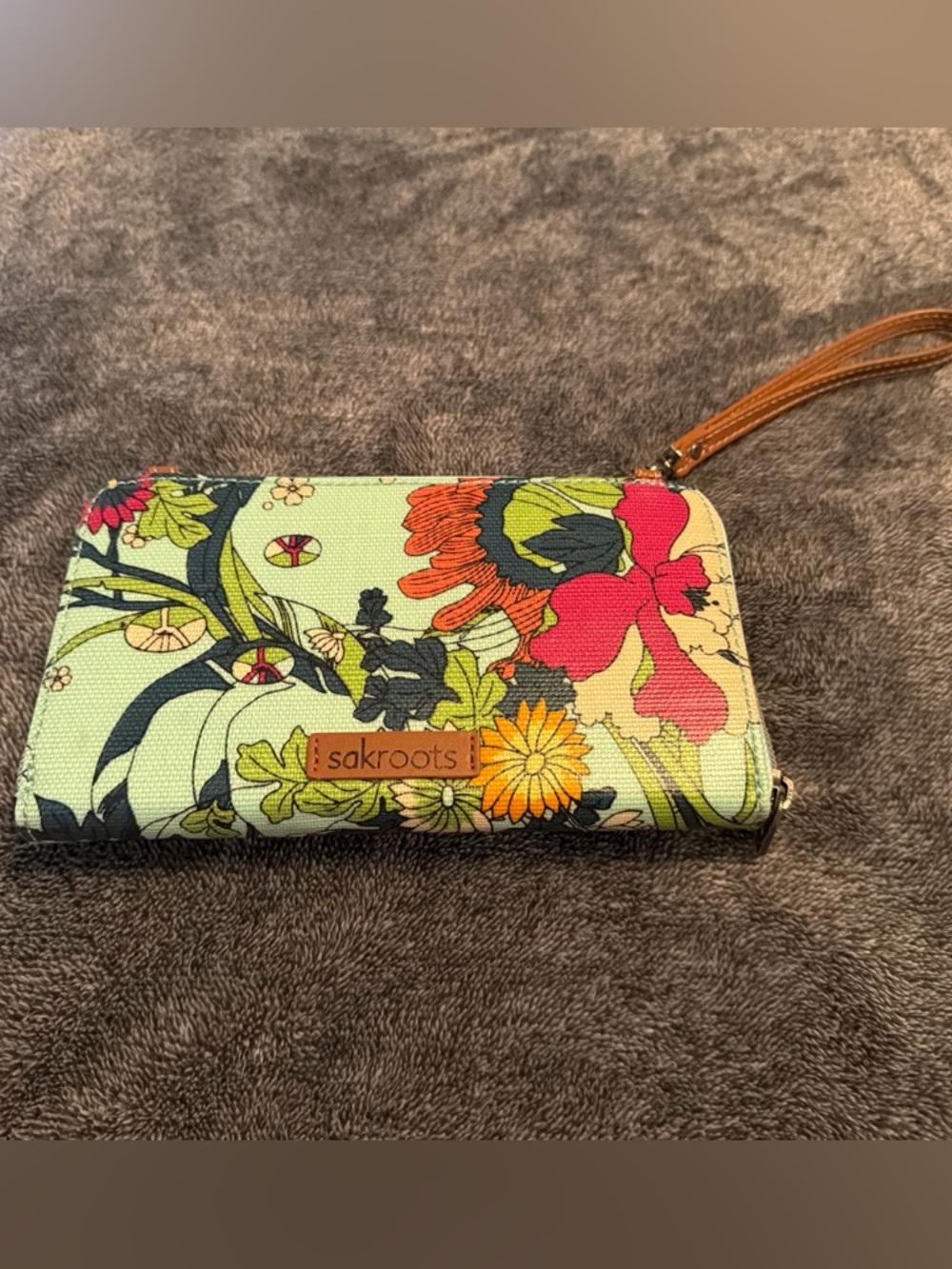 Sakroots Floral Zip Wristlet in Mint, Pink & Orange